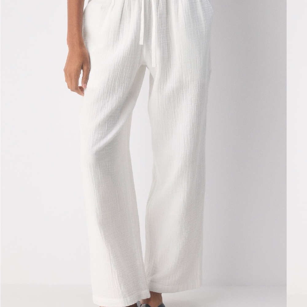Aritzia White Wide-Leg Drawstring Trousers